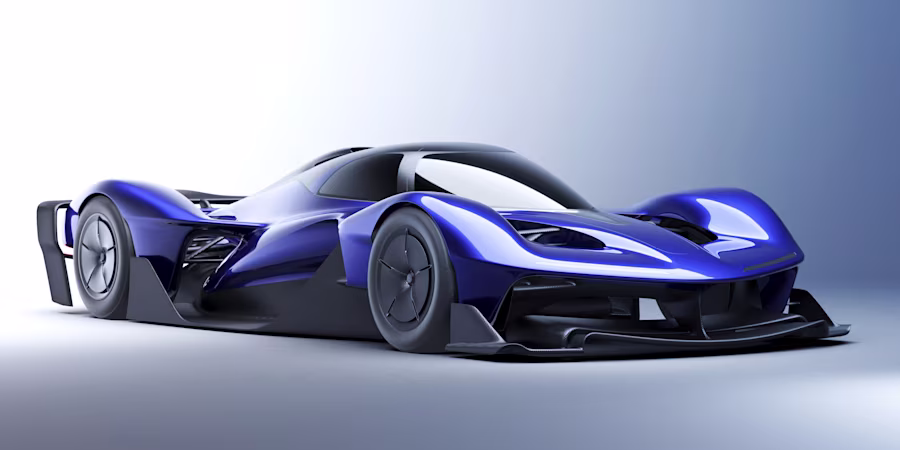 Red Bull RB17 hypercar szénszálas karosszériával és aerodinamikai szárnyakkal, pályán.