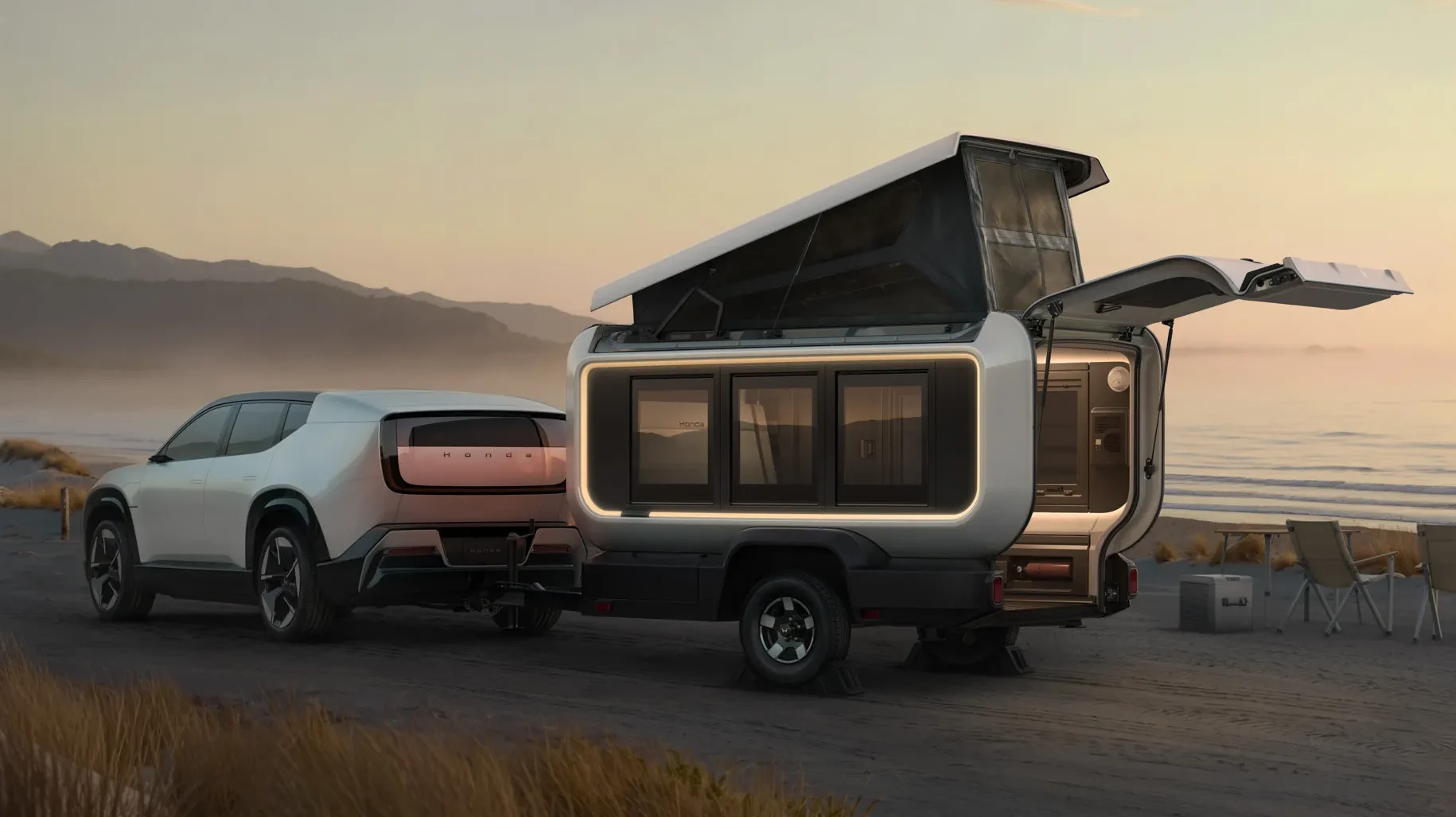 Honda Base Station prototípus lakókocsi felnyitható tetővel és kompakt kialakítással